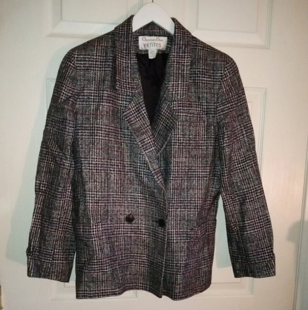 Lady’s CHRISTIAN DIOR Separates | Black/Red/White Tweed Blazer | Size 12P
